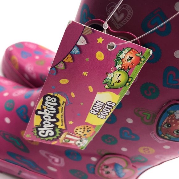 Shopkins Toddler Girls Rain Boots Rubber Slip On Waterproof Pink 12 - Picture 6 of 7